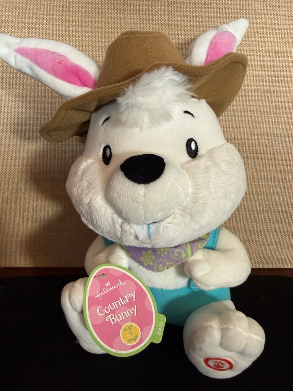 Hallmark White Bunny Plush with Pink Ears & Tan Hat